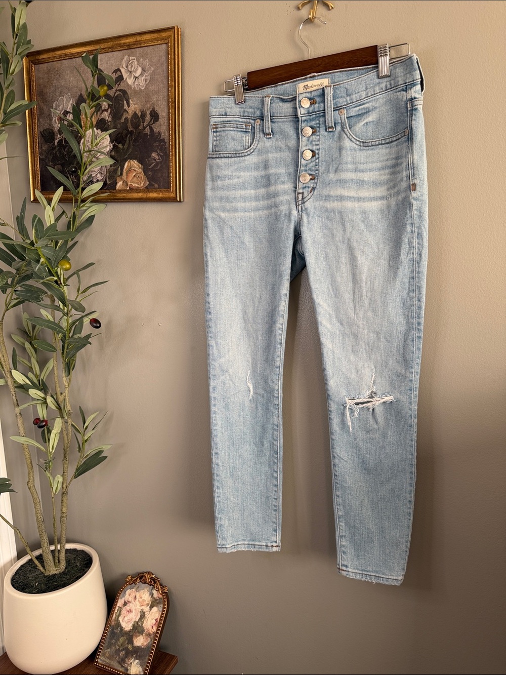 Madewell 9” High-Rise Skinny Jeans Button Fly Distressed Light Wash Size 27 - Picture 2 of 8